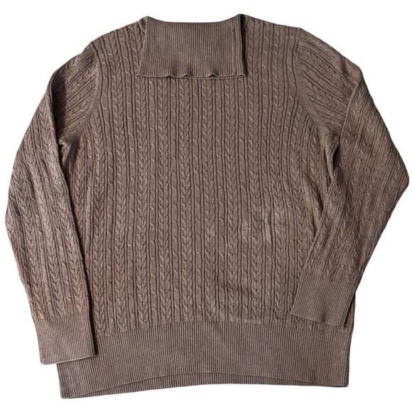 Sonoma Women's Size 1X Cotton Heathered Brown Cable Knit Turtleneck Sweater NWT - Picture 1 of 6